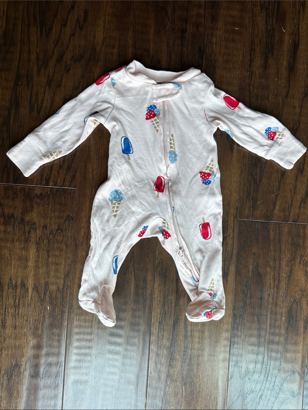 Carter's Cream Footed One-Piece with Red & Blue Ice Cream Print